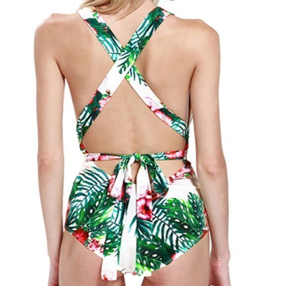 Begonia K.  Cross Floral Print One Piece Swimsuit Medium - Picture 2 of 7